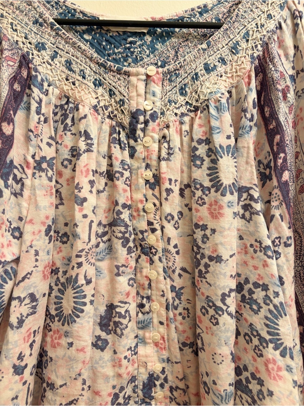 Lucky Brand Cream Floral Boho Tunic with Blue and Purple Accents - Picture 5 of 6